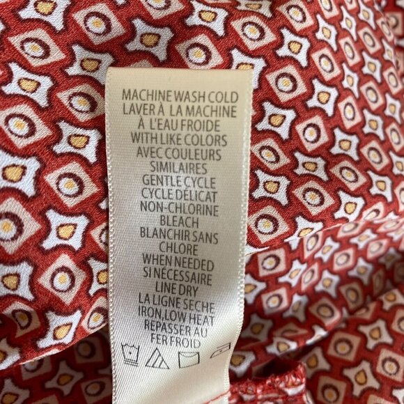 Max Studio Womens S Red Geometric Print 3/4 Balloon Sleeve Tie Front Peplum Hem - Picture 16 of 16